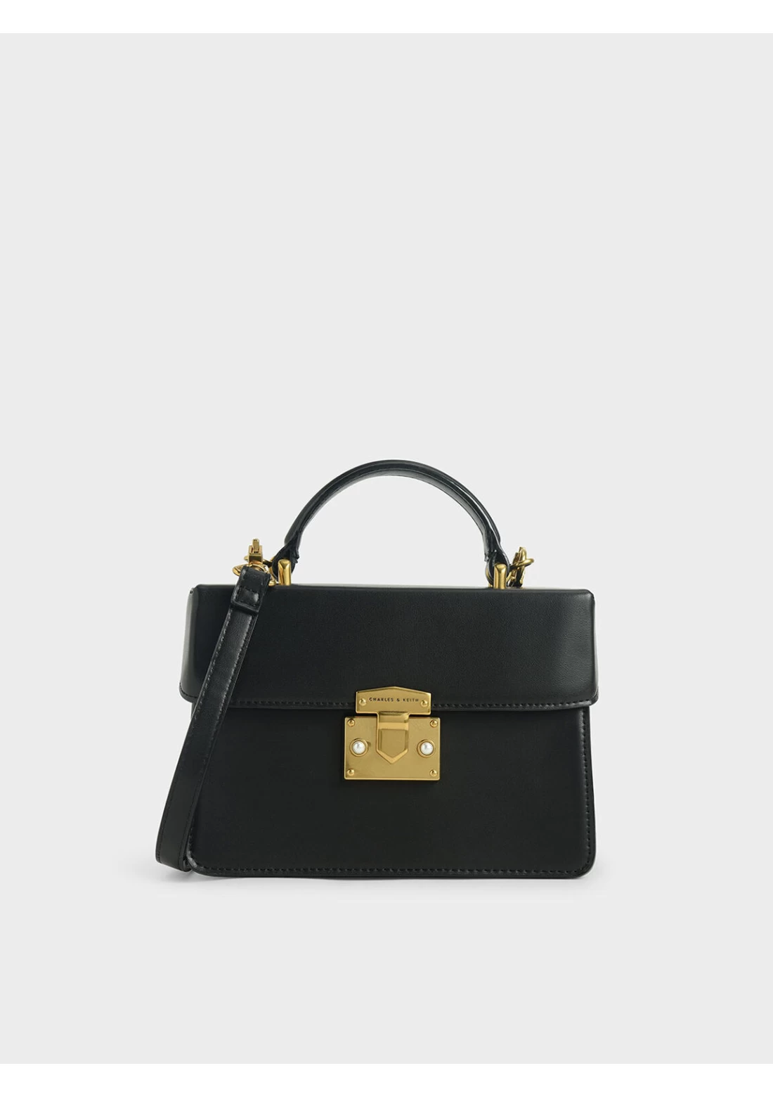 Black Metallic Turn-Lock Bag - CHARLES & KEITH US