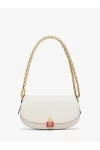 Michael Kors Mila Small Leather Shoulder Bag White Crimson Women