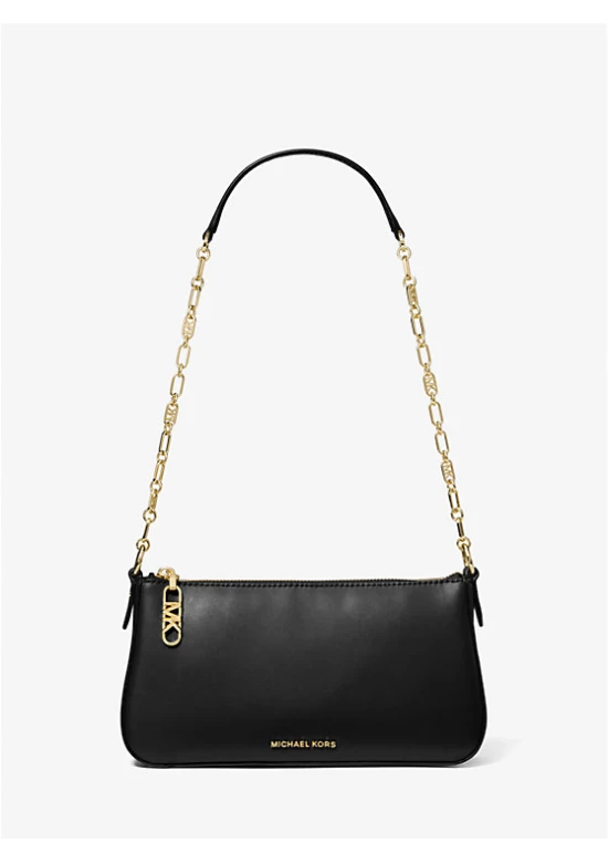 Michael Kors Empire Medium Leather Chain Link Pochette Black Women