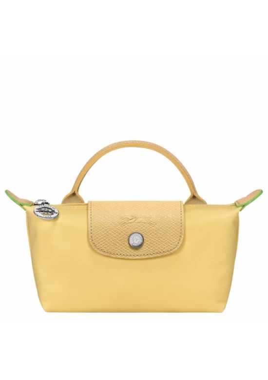 Longchamp Le Pliage Green Pouch with Handle Yellow Women