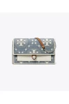 Tory Burch T Monogram Denim Chain Wallet Pearl Blue Women