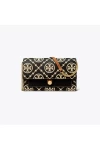 Tory Burch T Monogram Contrast Embossed Chain Wallet Black Women